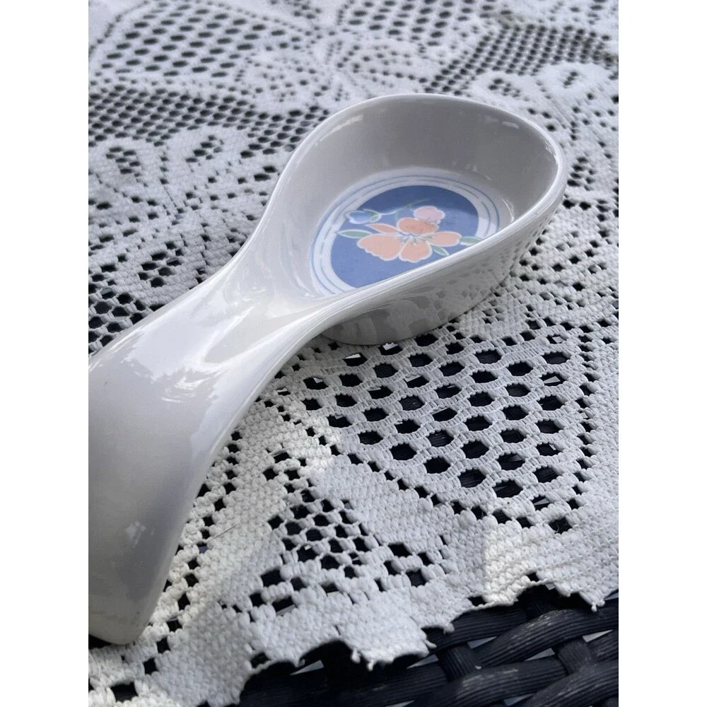 1990s Vintage Floral Ceramic Spoon Rest GHC Mexico Country Kitchen Decor
